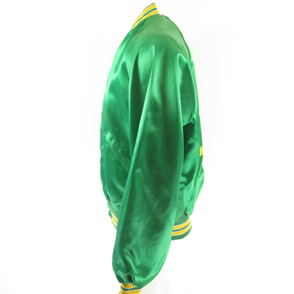 Vintage 90s Basketball Jinks Jacket Large 1991 Green Nylon Satin