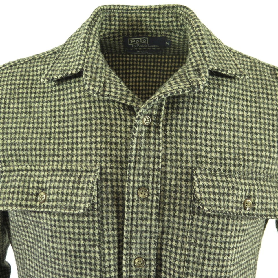 Vintage 90s Polo Ralph Lauren Shirt Jacket Mens M Houndstooth USA Made Wool  | The Clothing Vault