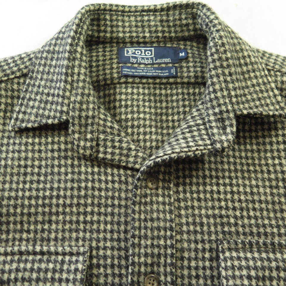 Vintage 90s Polo Ralph Lauren Shirt Jacket Mens M Houndstooth USA