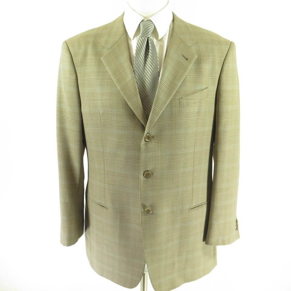 Armani Collezioni Beige Plaid Sport Coat Mens 44 Italy Made Silk Wool 3 Button The Clothing Vault