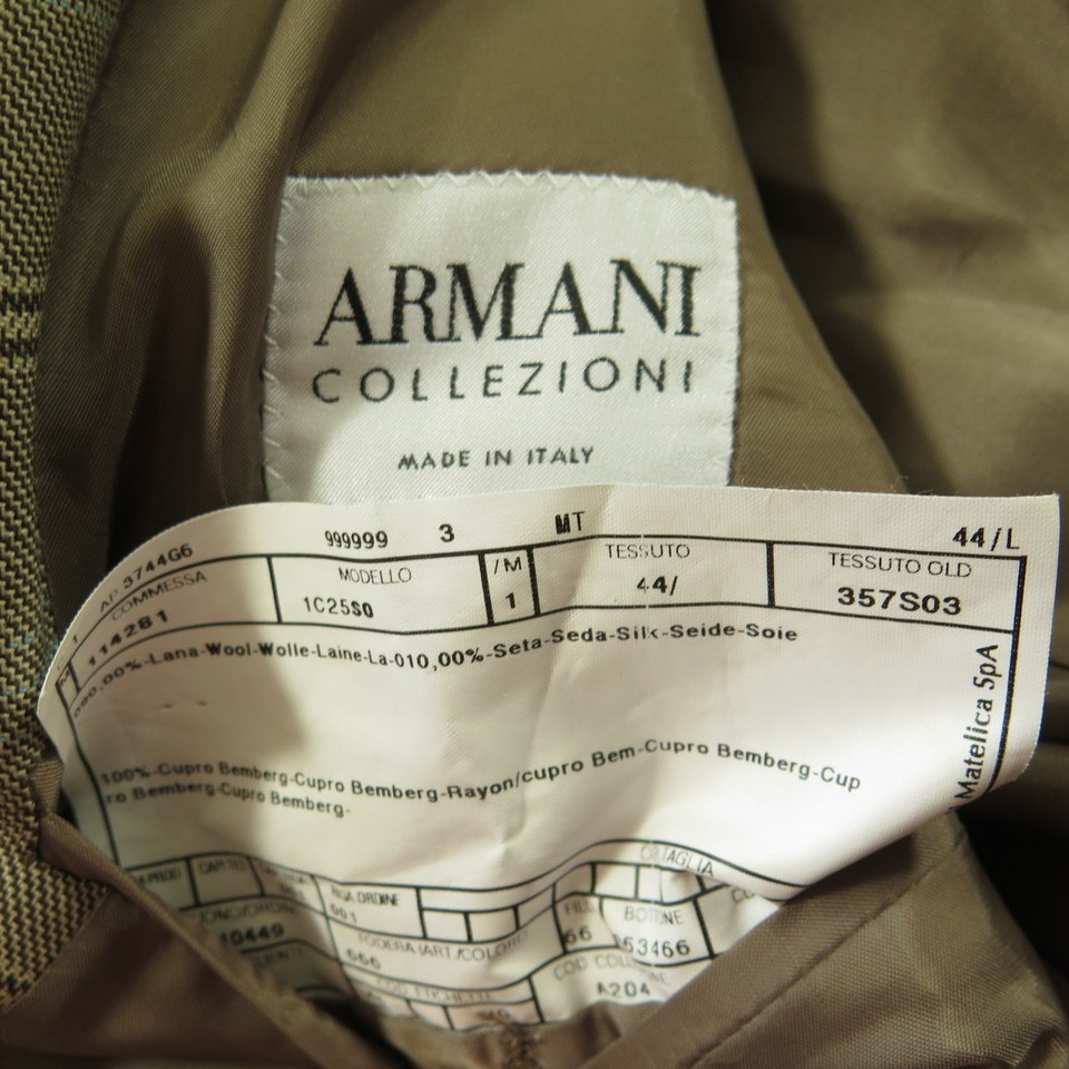 Armani Collezioni Beige Plaid Sport Coat Mens 44 Italy Made Silk