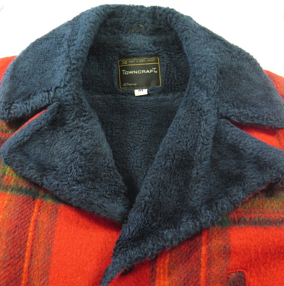 Vintage 60s Western Plaid Coat Men M Towncraft Wool Big Collar