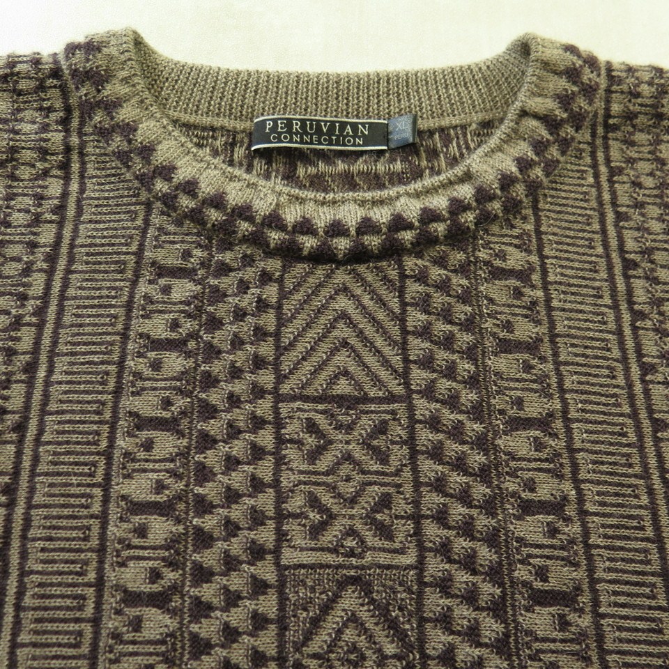 Peruvian Connection Sweater Mens XL Peru Alpaca Wool Black Brown Knit ...