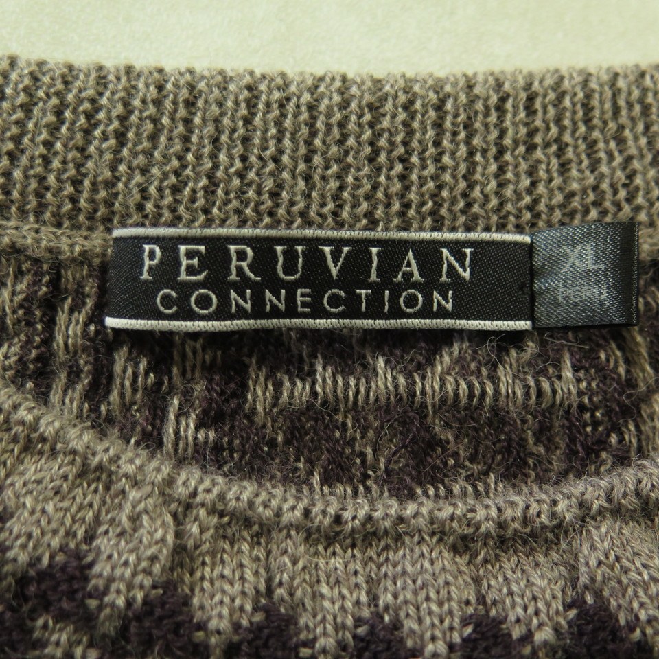 Peruvian Connection Sweater Mens XL Peru Alpaca Wool Black Brown Knit ...