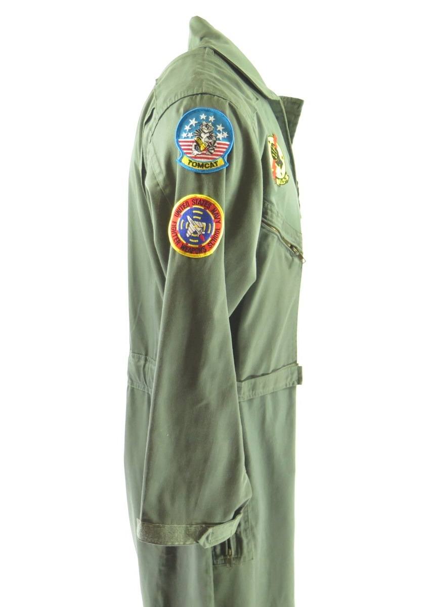 Top Gun Flight Suit Mens L Coveralls TruSpec Sage Green Patches The