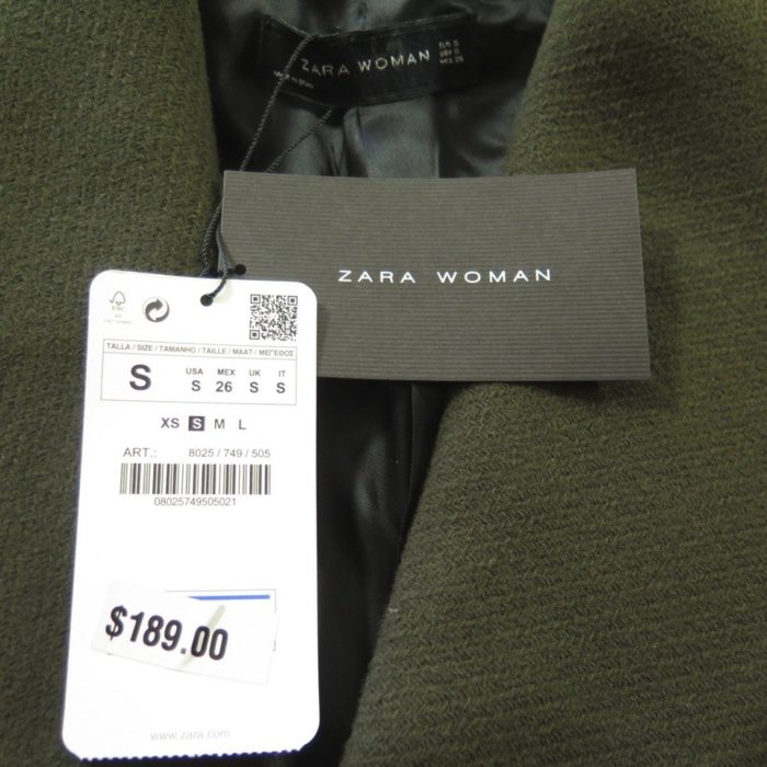 Verslaafd genoeg Stoel Zara Woman Wool Overcoat Coat Womens S New Green Soft Made in Spain | The  Clothing Vault