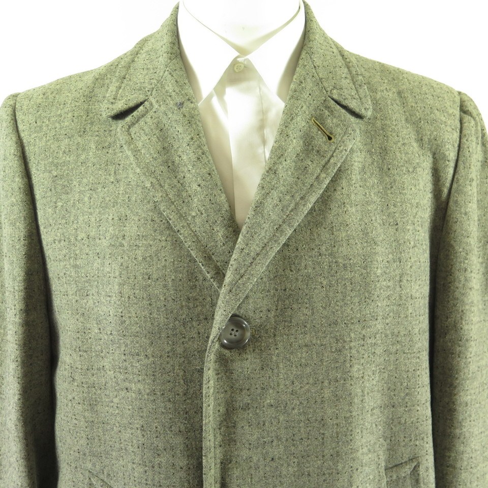 Vintage 50s Wool Nubby Fleck Coat Overcoat 40 R Medium Union Made w ...