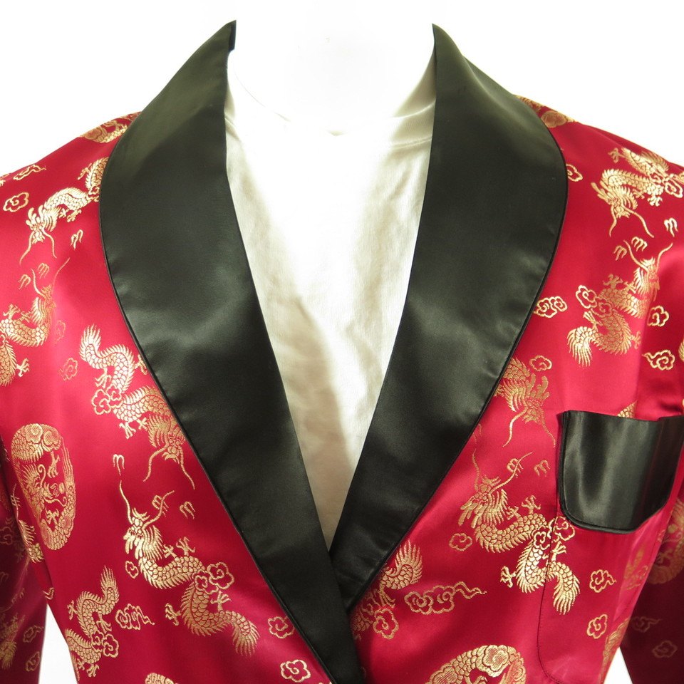 Kleding Herenkleding Pyjamas & Badjassen Jurken 1960s Mens Beautiful Red and Gold Longevity Hangzhou China Kimono Smoking Jacket Robe Dragon Brocade Asian 