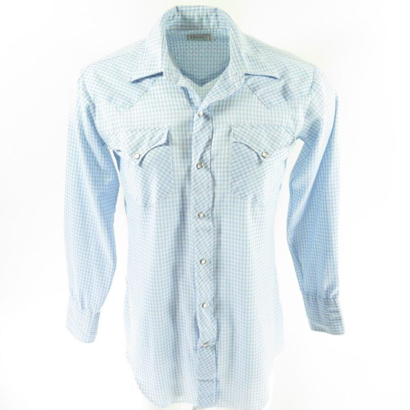 Vintage 70s H Bar C Western Shirt Mens 15.5-33 or M Checkered USA Made