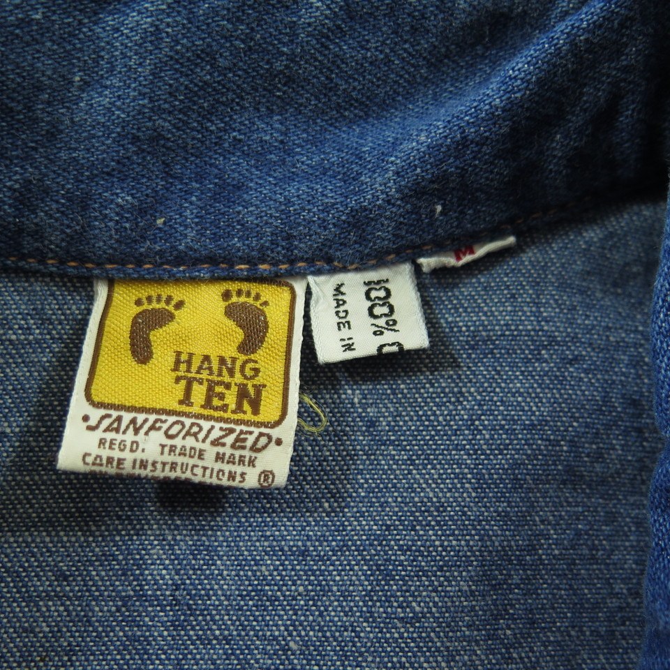 Vintage 70s Hang Ten Denim Shirt Mens M Blue Sanforized | The Clothing Vault