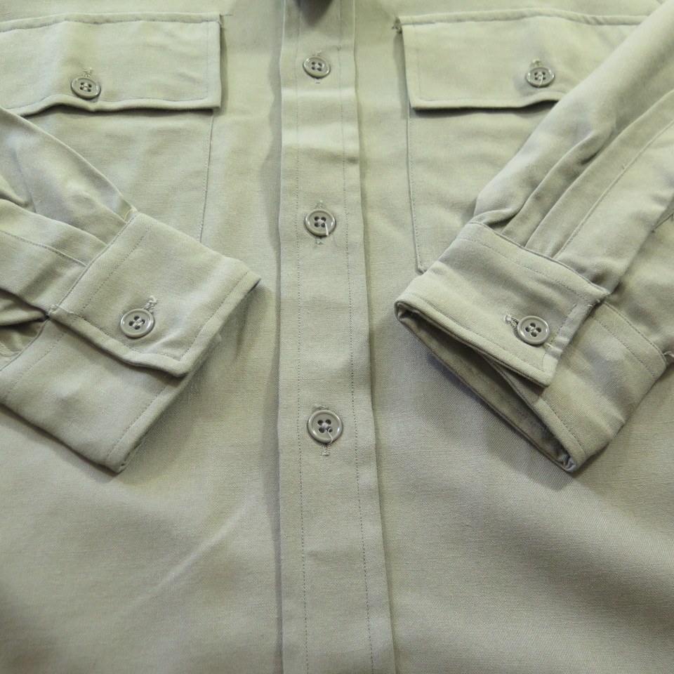 Vintage 50s Gabardine Shirt Sanforized Medium Deadstock Gray Wool Rayon ...