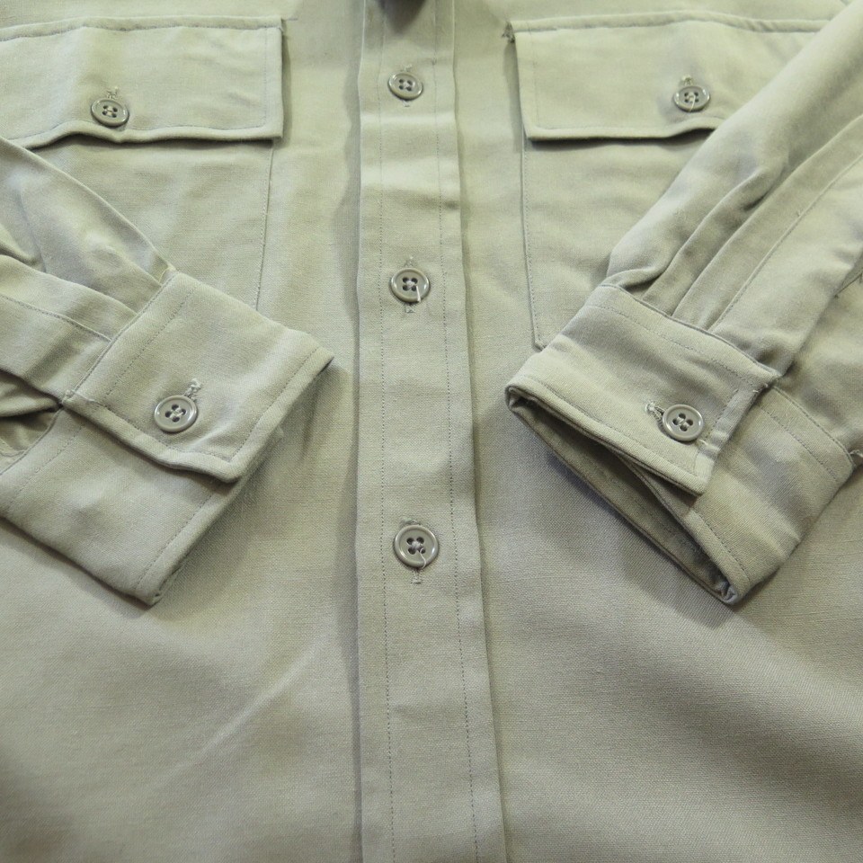 Vintage 50s Gabardine Shirt Sanforized Medium Deadstock Gray Wool