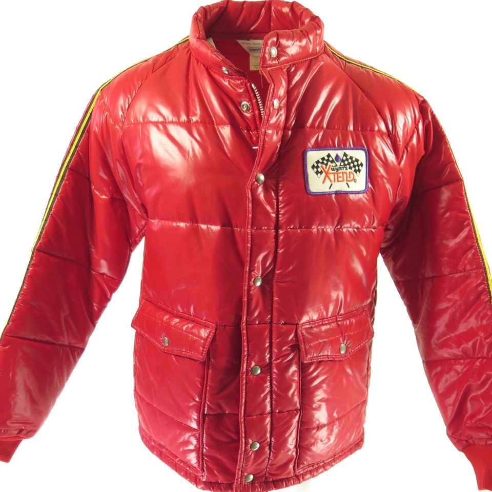 Vintage 70s Wynns Racing Jacket Mens L Deadstock Red Wet Look USA Made  Quilted