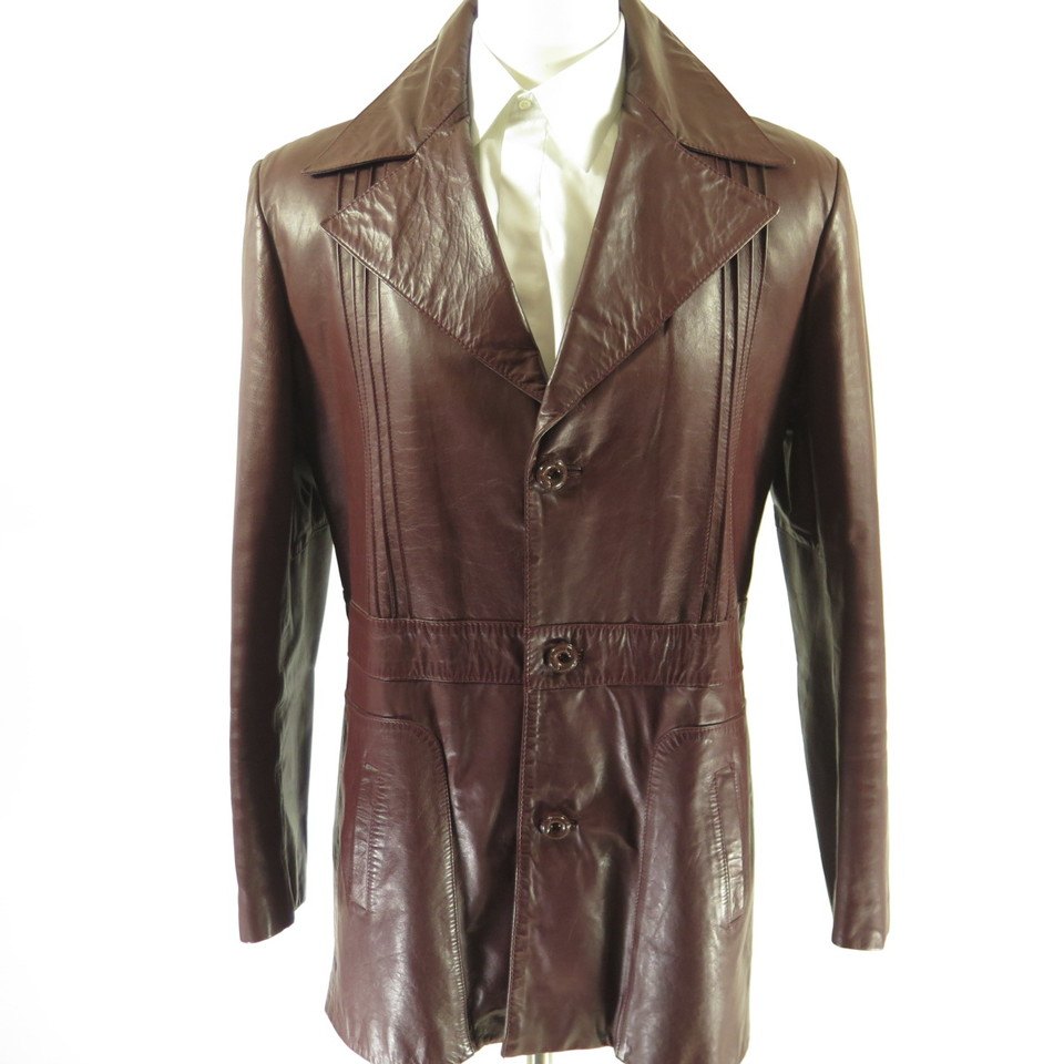 soep labyrint kalkoen Vintage 70s Fight Leather Jacket Mens 44 Tall Maroon Imperial Trench Coat |  The Clothing Vault