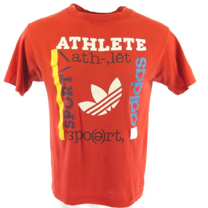 80s Adidas Trefoil T-Shirt Mens L Red Athlete USA Made 50/50 | The Clothing Vault