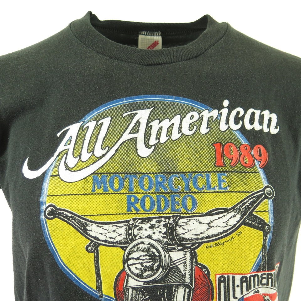 Vintage 80s All American Motorcycle Rodeo T-Shirt L Jerzees 50/50