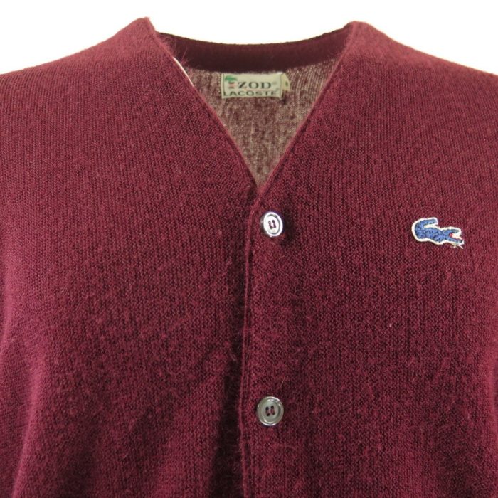 Vintage 80s Lacoste Cardigan Sweater Mens M Burgundy Alligator 
