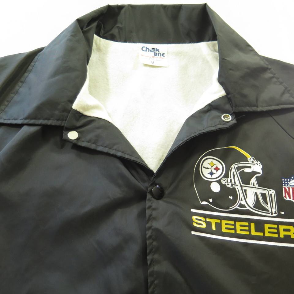 Vintage 90s Pittsburgh Steelers Chalk Line Satin Button Down Jacket Medium