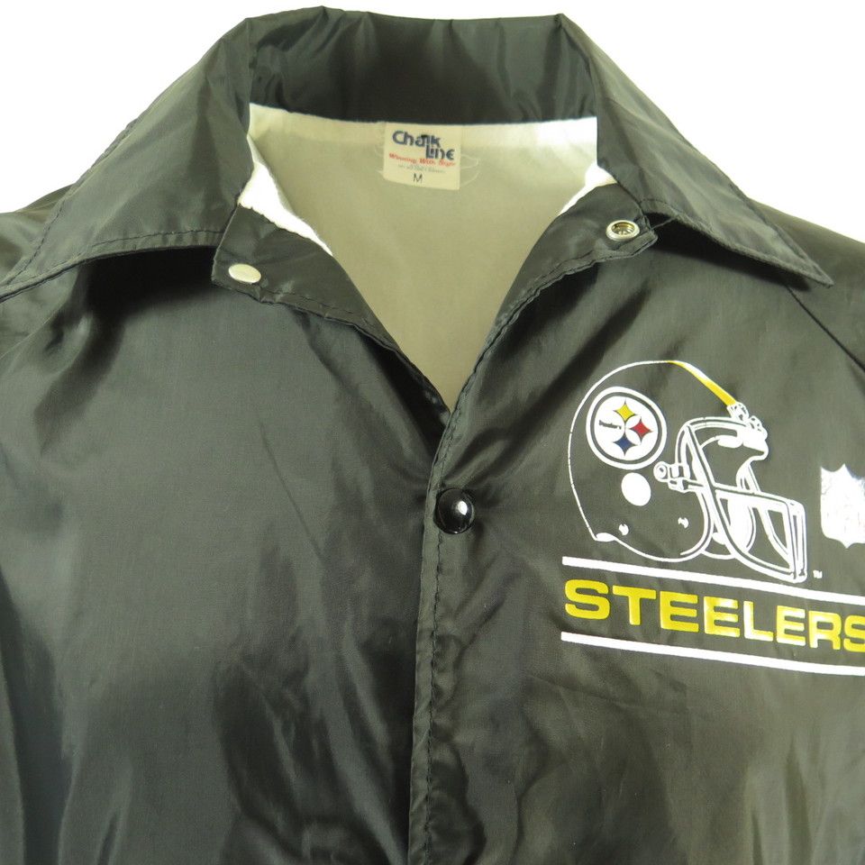 Vintage 90s Pittsburgh Steelers Chalk Line Satin Button Down Jacket Medium