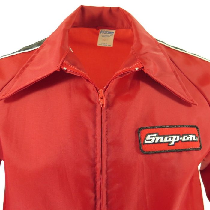 Vintage 70s Snap On Racing Jacket Red Racer Stripe Wide Collar M NOS