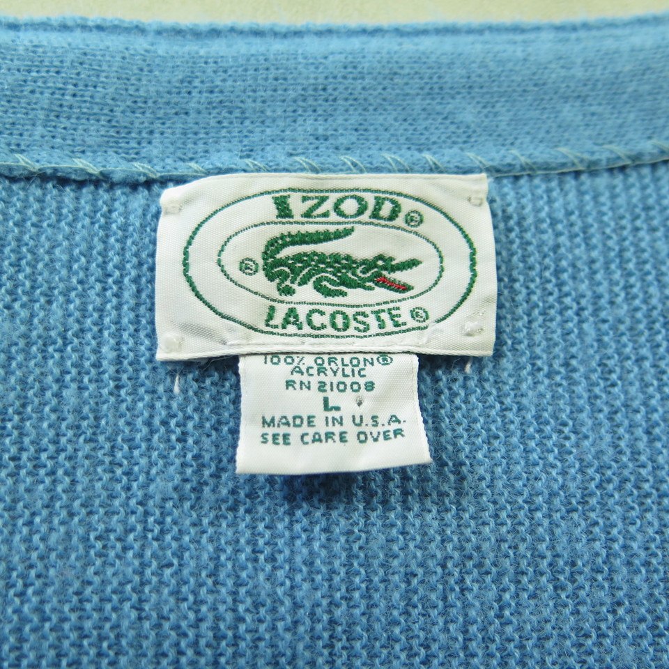 Vintage 70s Izod Lacoste Cardigan Sweater L Green Alligator Sky Blue ...