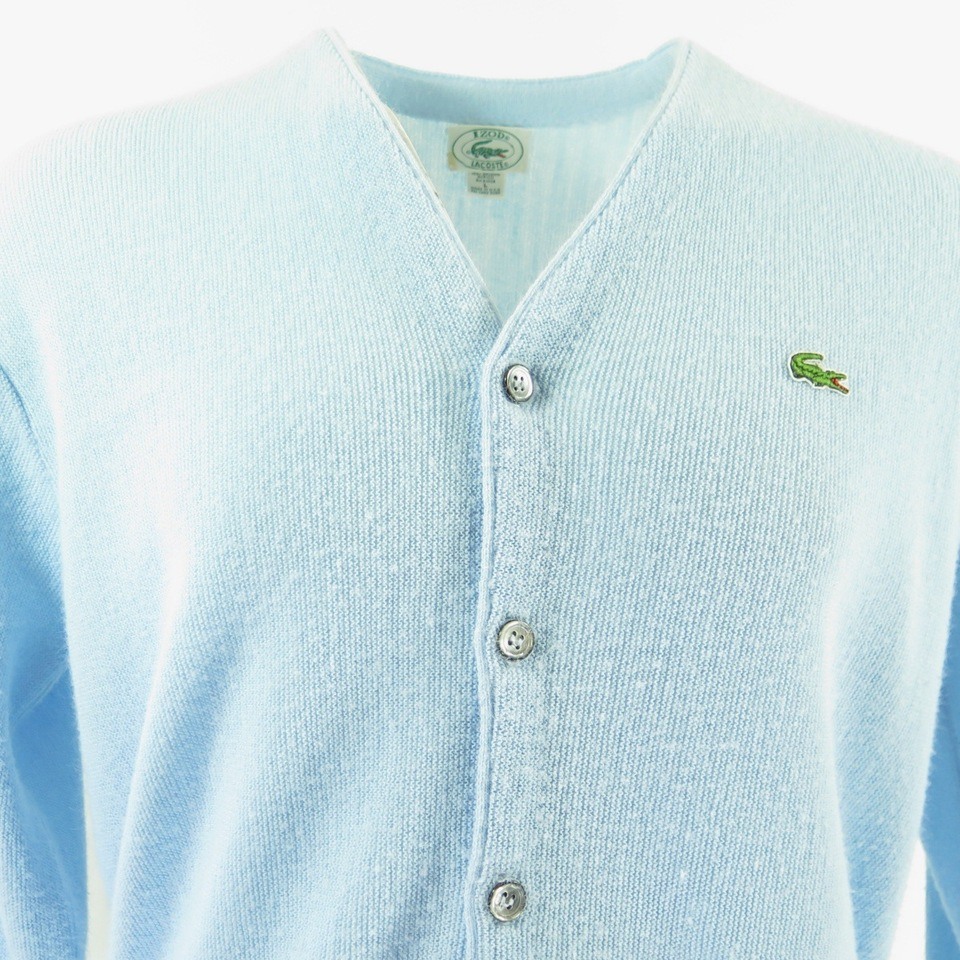 Vintage 70s Izod Lacoste Cardigan Sweater Mens L Green Alligator 