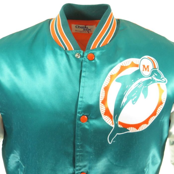 Vintage 80s Miami Dolphins Satin Jacket L All Print NFL Football 
