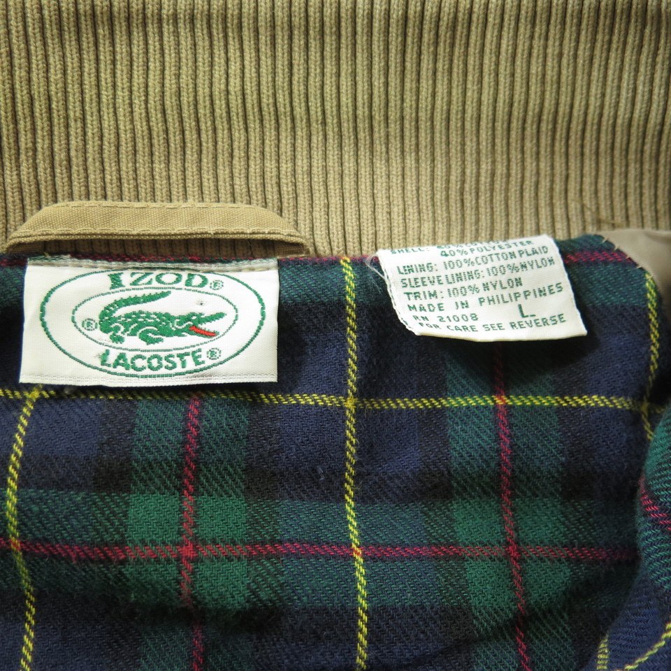 Vintage 70s Izod Lacoste Harrington Jacket Mens L Green Alligator Plaid ...