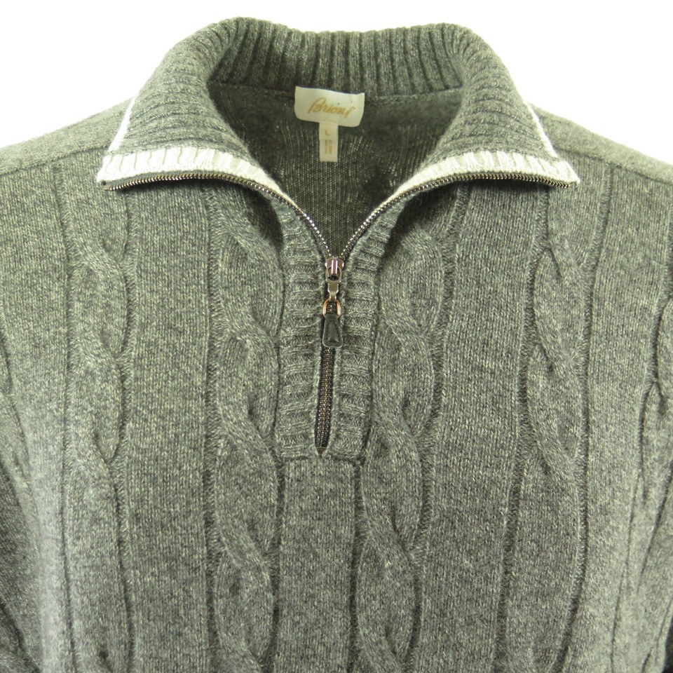 Brioni 100% Cashmere Sweater Mens L Soft Cable Knit Italian Gray | The ...