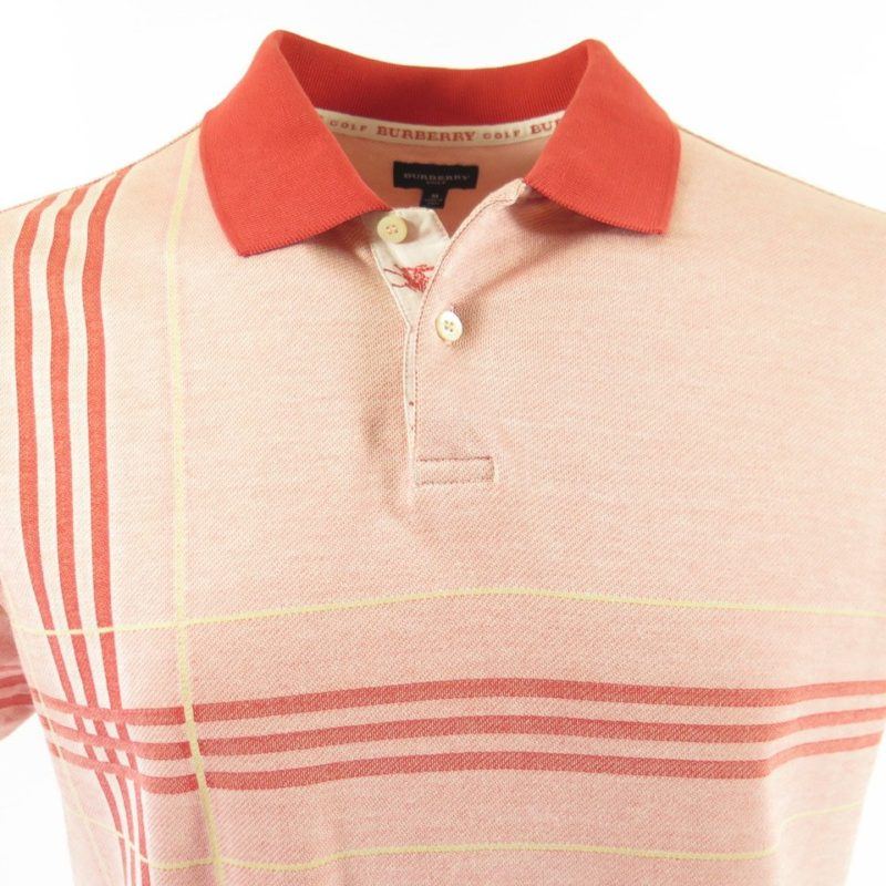 Burberry Golf Polo Shirt Mens M Pink Italy made Stripe | The Clothing Vault