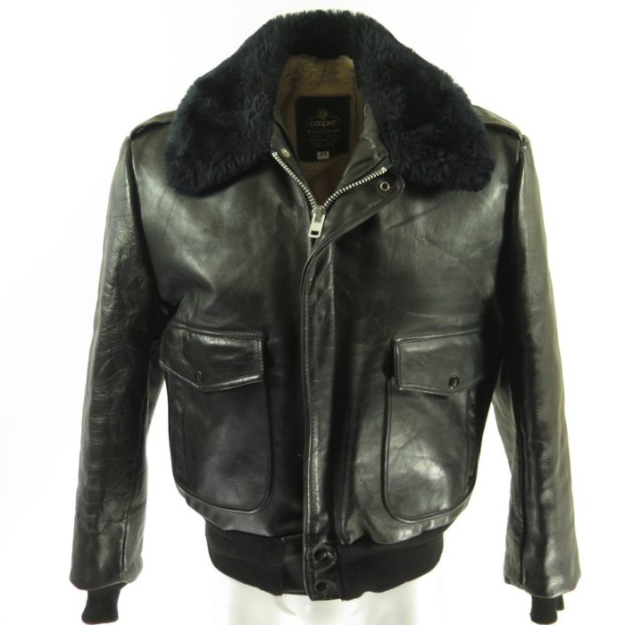 Vintage 60s Bomber Leather Jacket Mens 44 Flight Cooper Fleece Black ...