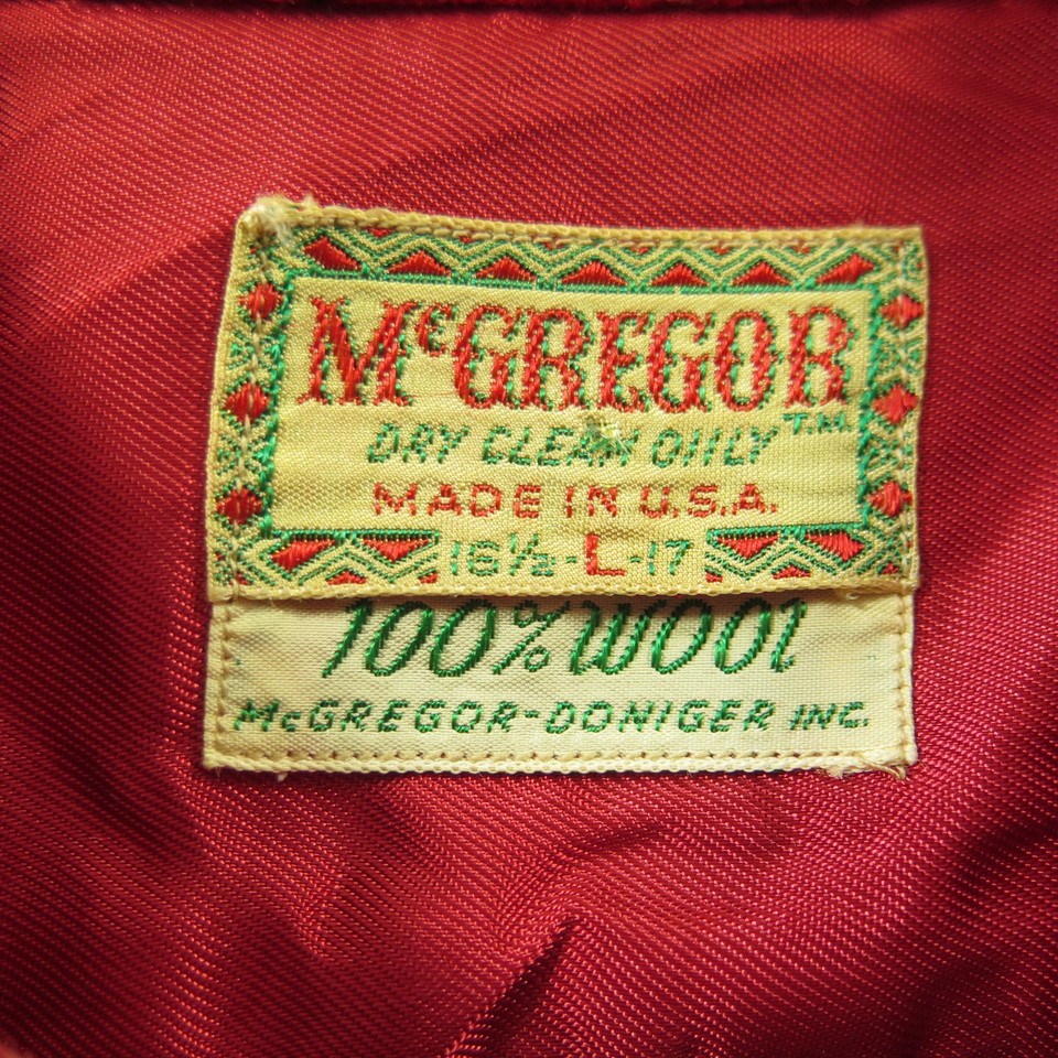 Vintage McGregor Camp Shirt Mens L 16 1/5 Bakelite Deadstock Red