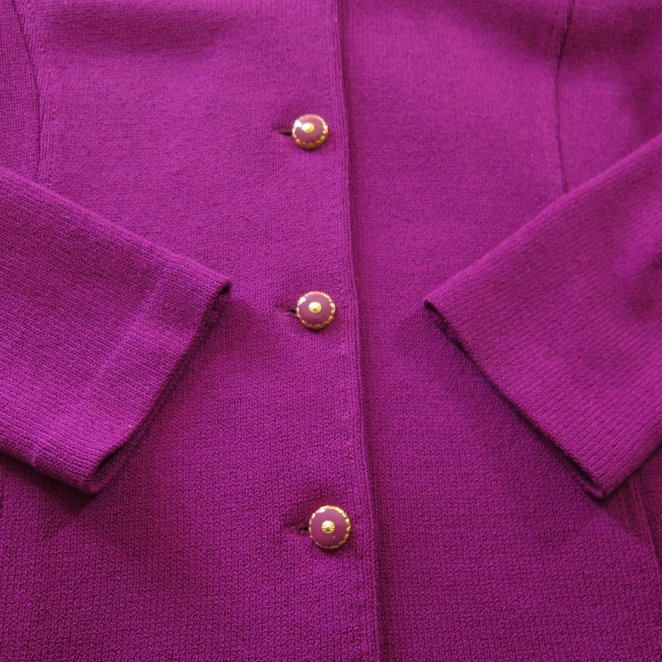 Vintage St John Santana Knit Coat Jacket Womens 4 Purple USA Made Gold ...
