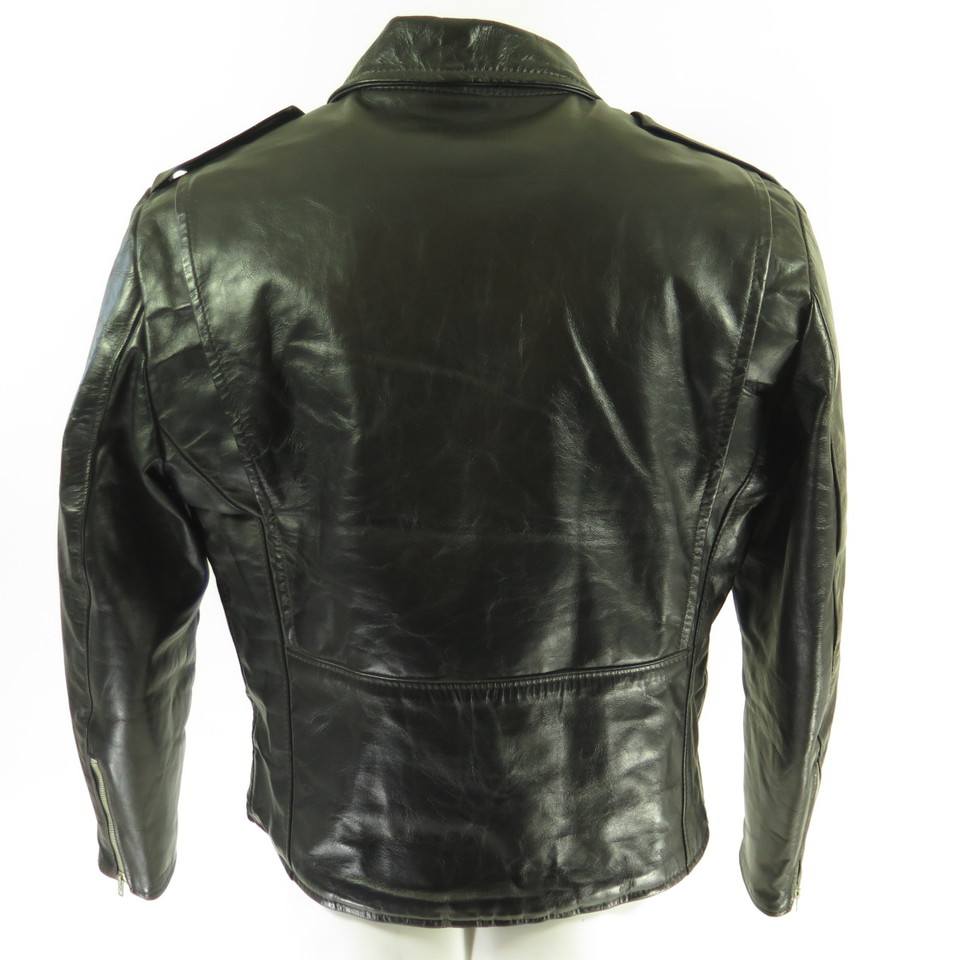 Vintage 80s Brooks Leather Biker Jacket 48 XL Motorcycle Black