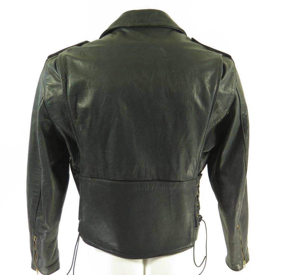 Vintage 80s Brooks Motorcycle Biker Leather Jacket Mens 44 W Belt