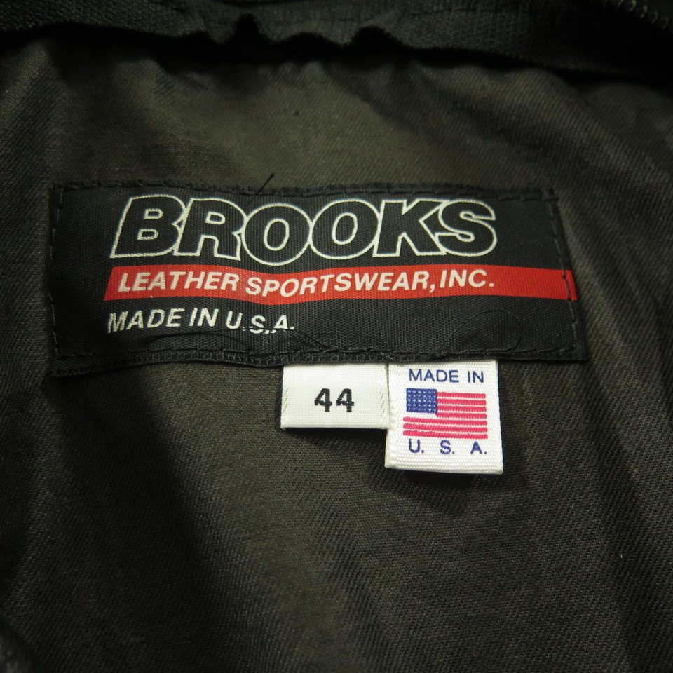 Vintage 80s Brooks Motorcycle Biker Leather Jacket Mens 44 W Belt Black ...