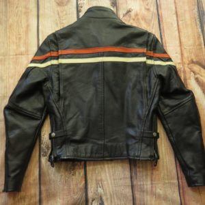 Cafe Racer Motorcycle Biker Leather Jacket Womens XS Striped Genuine ...