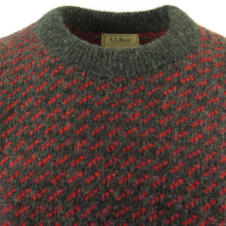 Vintage 80s LL Bean Preppy Sweater Mens L Wool Rayon Norway Gray Red | The  Clothing Vault