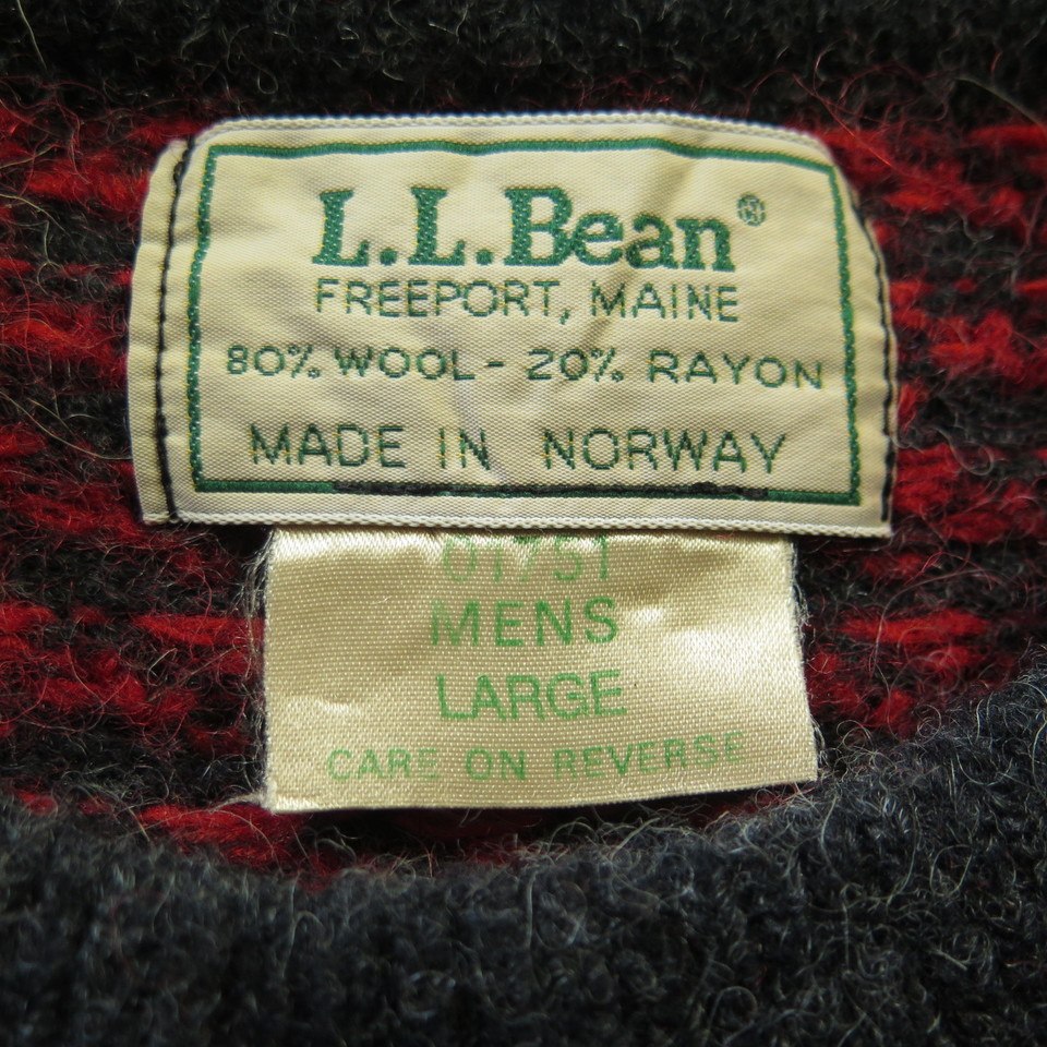 Vintage 80s LL Bean Preppy Sweater Mens L Wool Rayon Norway Gray Red ...