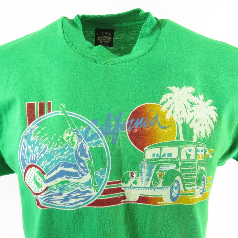 Vintage 80s California Surfer T-Shirt Mens L Screen Stars Green T Shirt ...