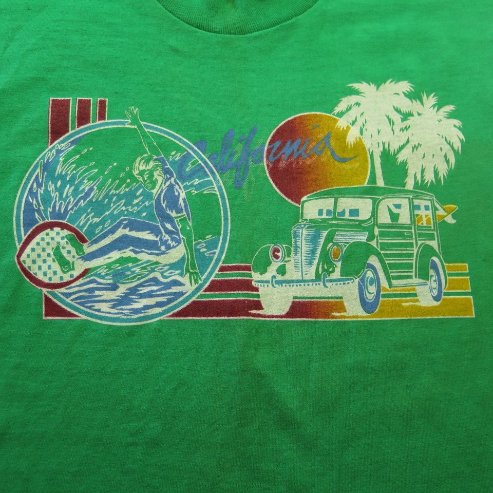 Vintage 80s California Surfer T-Shirt Mens L Screen Stars Green T Shirt ...