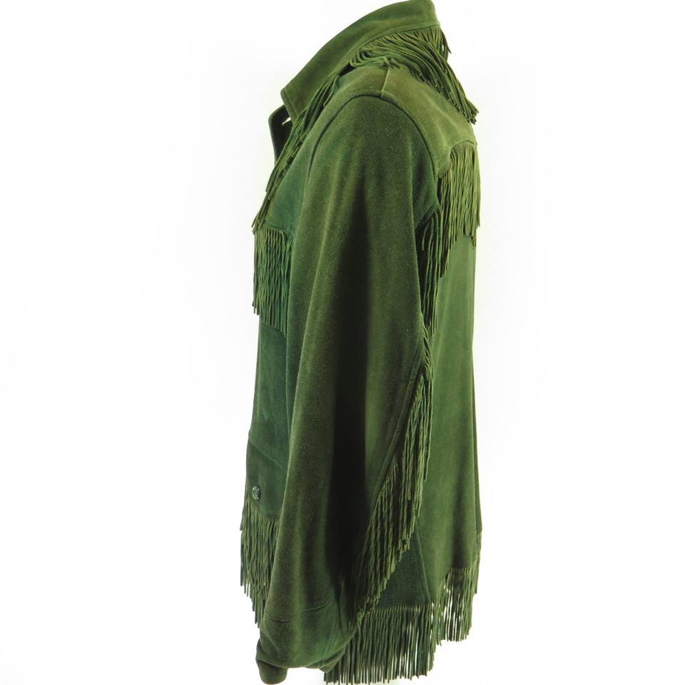 green suede fringe jacket