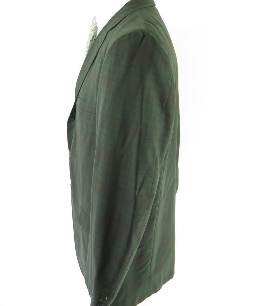 Vintage 60s Thin Wool Sport Coat Jacket Mens 46 R XL Green Plaid Union ...