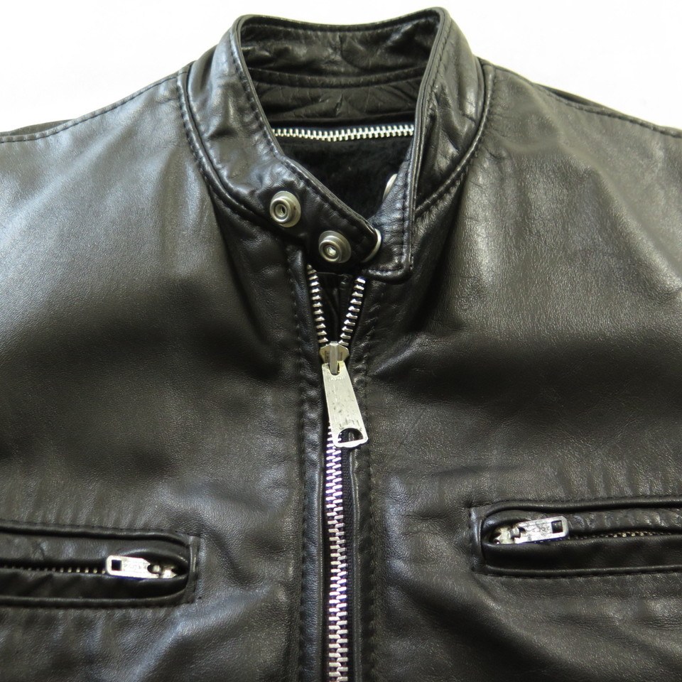 Vintage 80s Brooks Leather Jacket 38 Motorcycle Cafe Racer w Liner ...