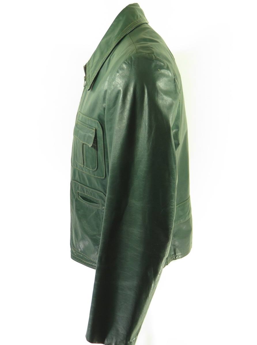 Vintage 60s Green Leather Jacket Mens 40 Additional Fleece