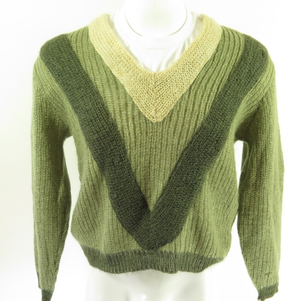 Vintage 50s Rockabilly V pattern Wool Sweater Mens L Gertz Mohair Green ...