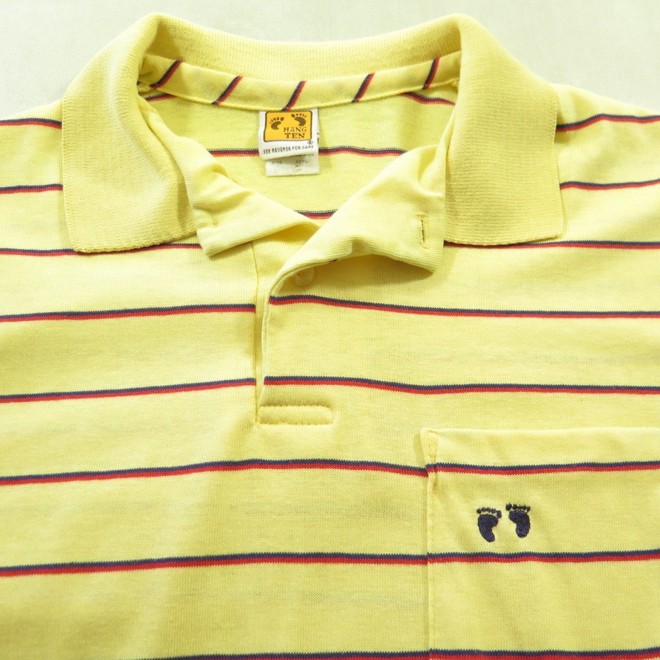 Vintage 70s Hang Ten Polo Shirt Mens S Surf Skate Board Stripe Feet ...