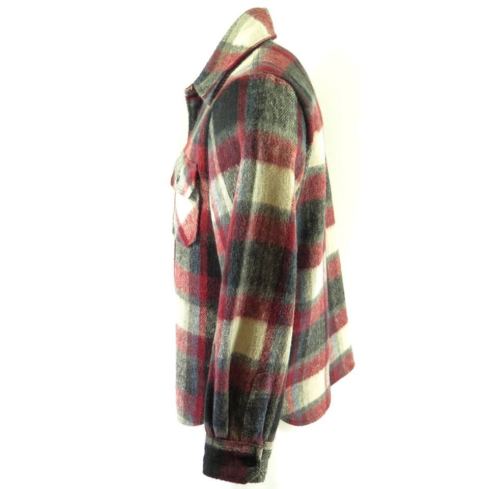 60s 70s Montgomery ward CPOジャケット チェック Vintage 70s Flannel CPO Shirt Medium Plaid Wide Collar