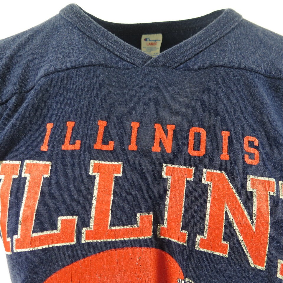 Vintage 80s Illinois University Jersey T-Shirt Tee Large Champion Illini |  The Clothing Vault