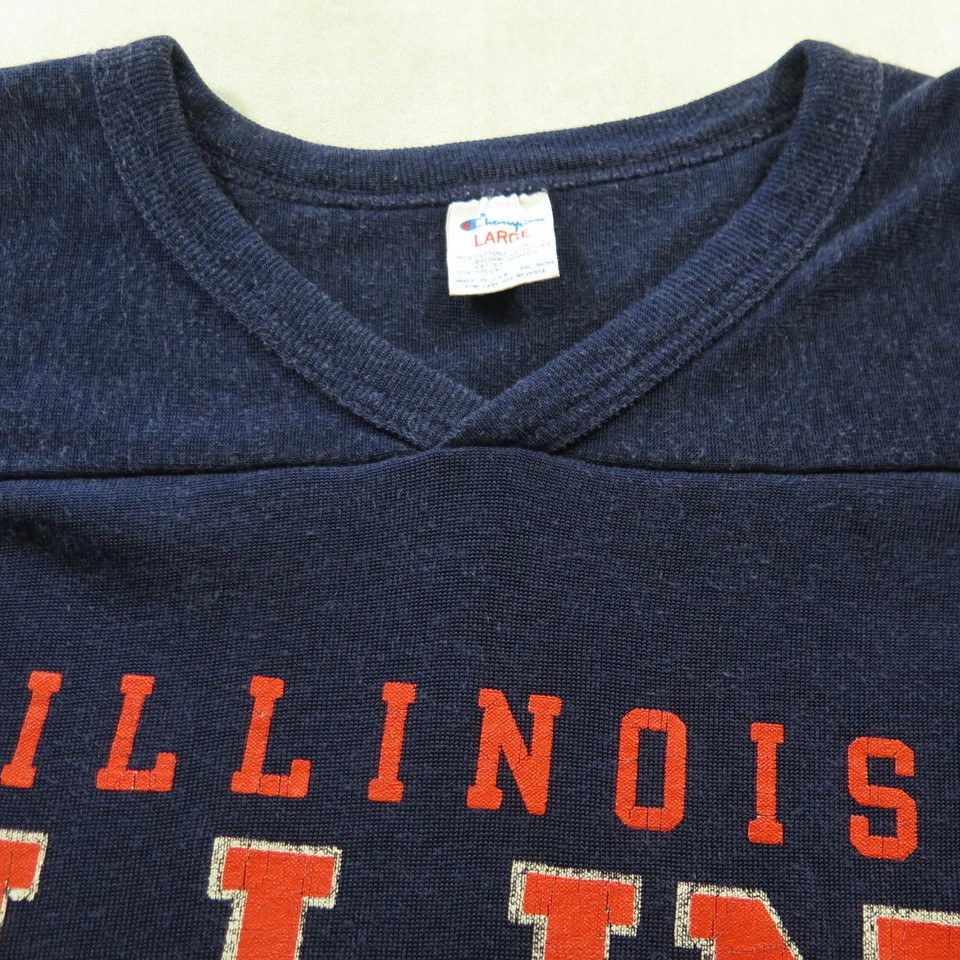 Vintage 80s Illinois University Jersey T-Shirt Tee Large Champion Illini |  The Clothing Vault